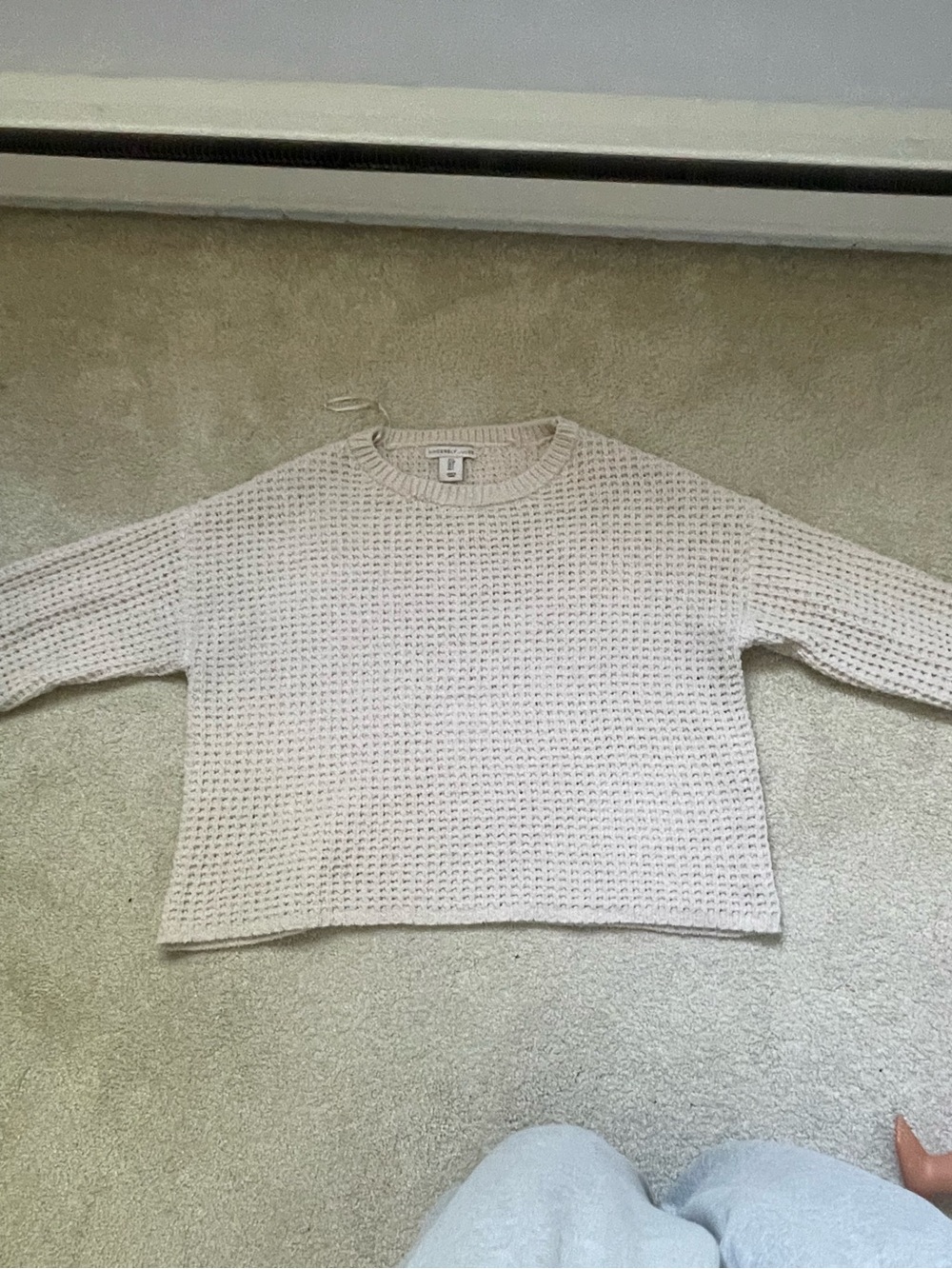 Textured Cream Crewneck Knit Sweater - Women's